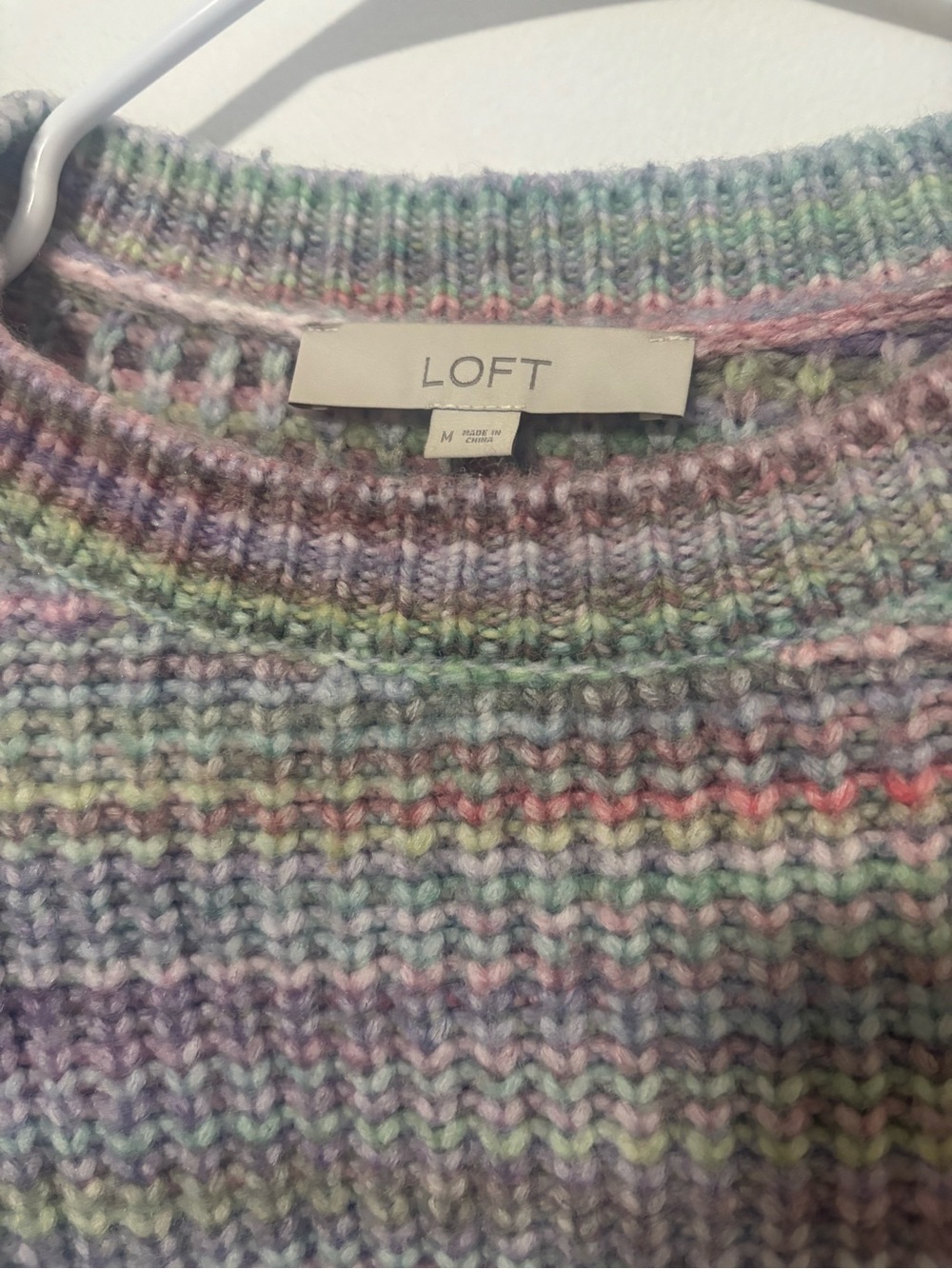 LOFT Pastel Multi-Color rainbow Ribbed Crewneck Sweater - Picture 2 of 5